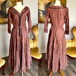 ☾ 1950s dusty rose silk taffeta Frank Starr swing dress — vintage, retro, 50s